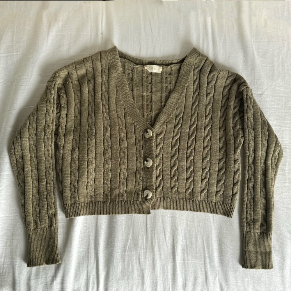 Altar’d State cropped khaki green knit cardigan